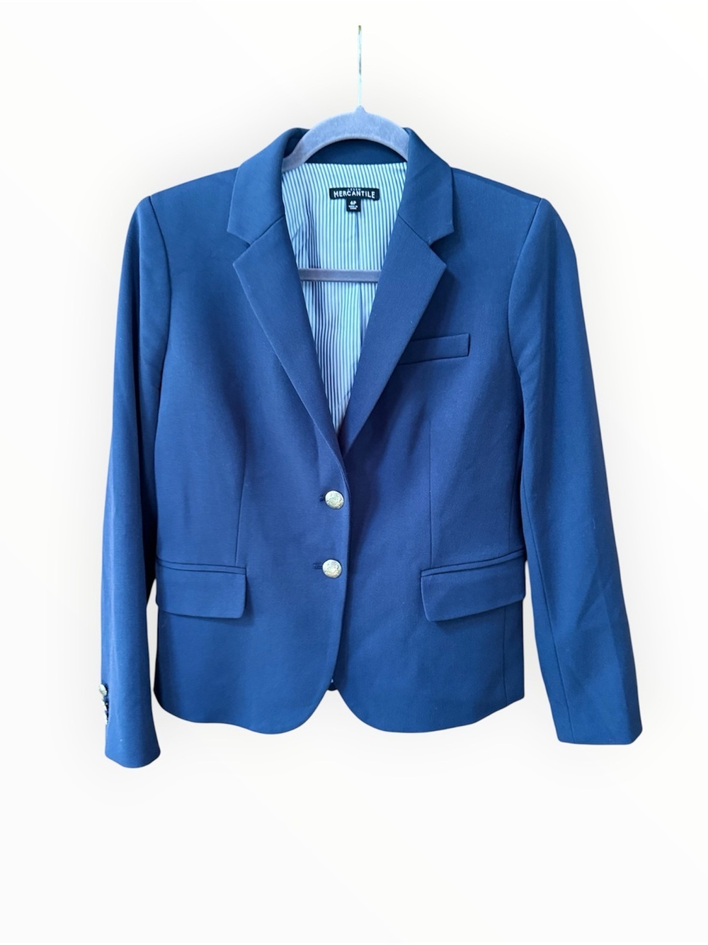 Women's J.Crew Mercantile blue blazer gold two button hardware EUC